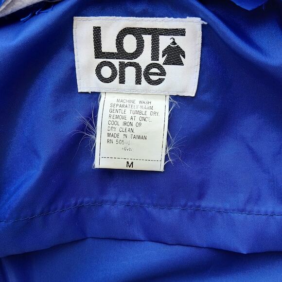 Lot One Cobalt Blue Vintage Nylon Raincoat Medium button up belt pockets - Picture 10 of 15